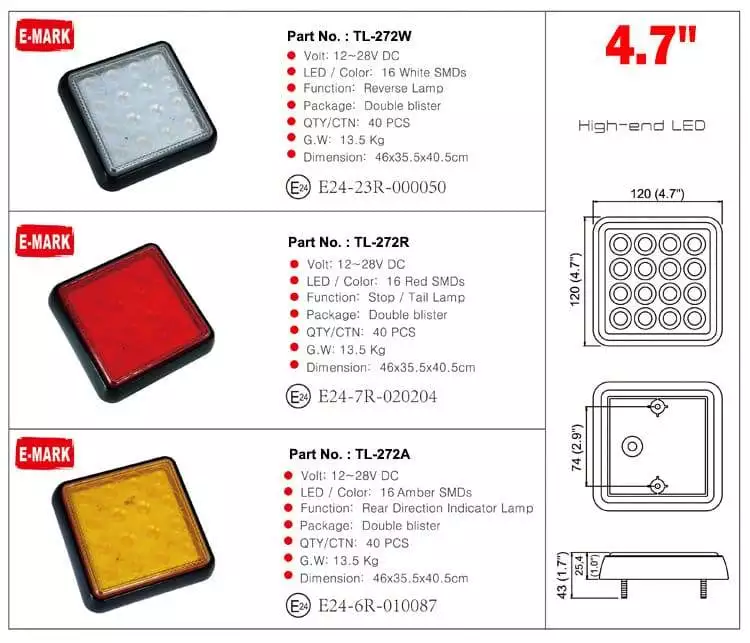 led truck trailer lights red/amber/white tl 272